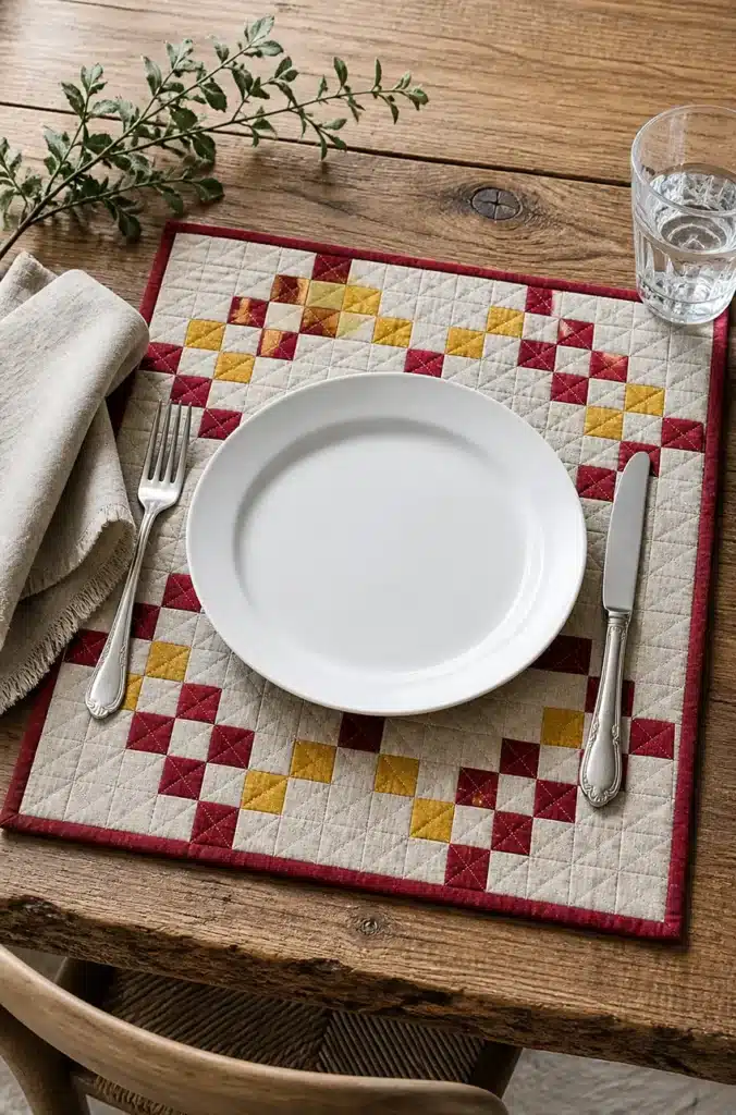 Rustic Irish Chain Quilted Placemats for a Refined Tablescape