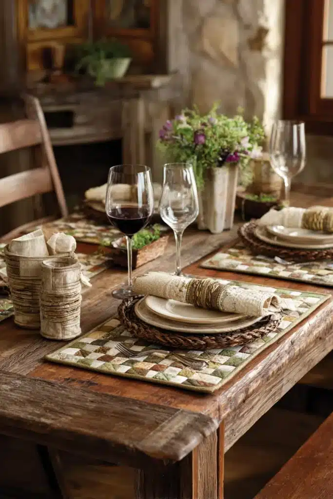Rustic Irish Chain Quilted Placemats for a Refined Tablescape