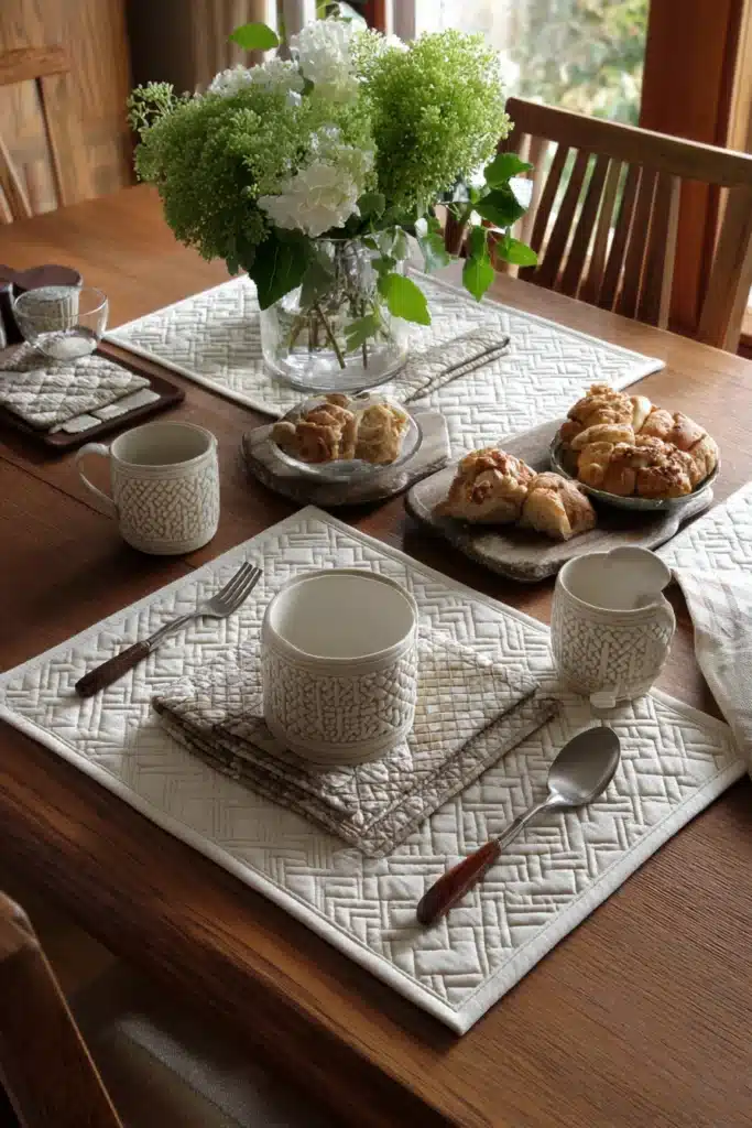Rustic Irish Chain Quilted Placemats for a Refined Tablescape