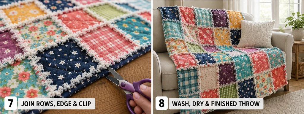 Soft Flannel Rag Quilt Throws for Cozy Living Room Sofas