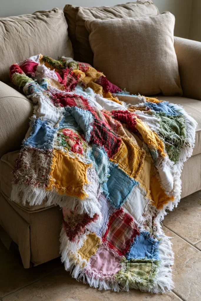 Soft Flannel Rag Quilt Throws for Cozy Living Room Sofas