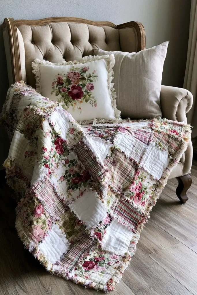 Soft Flannel Rag Quilt Throws for Cozy Living Room Sofas