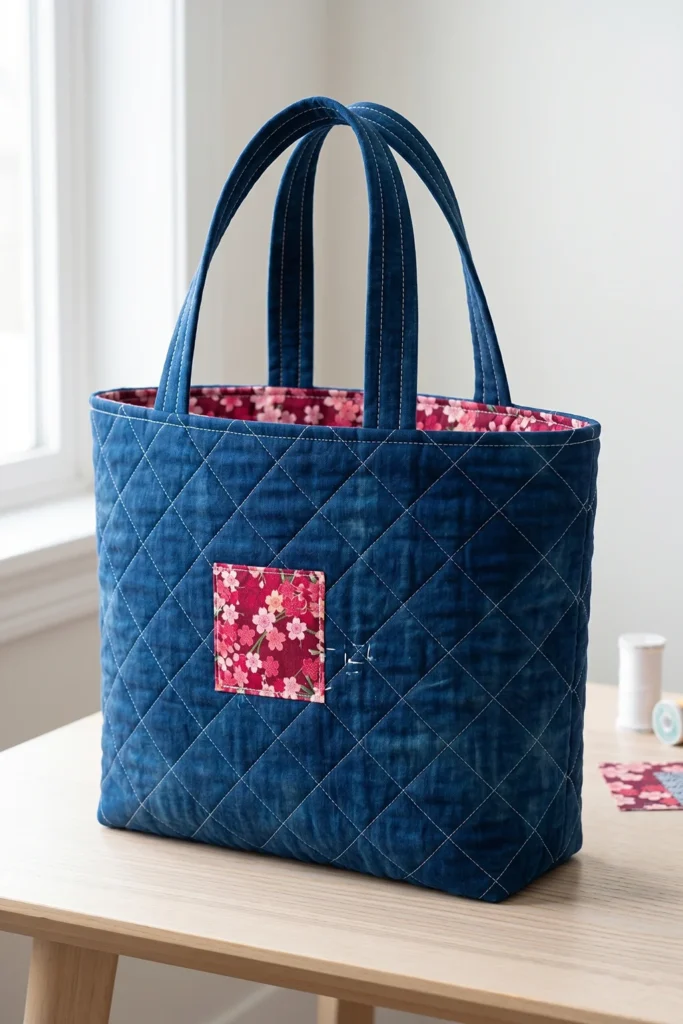 Sophisticated Indigo Dyed Quilted Tote Bags for Chic Everyday Errands