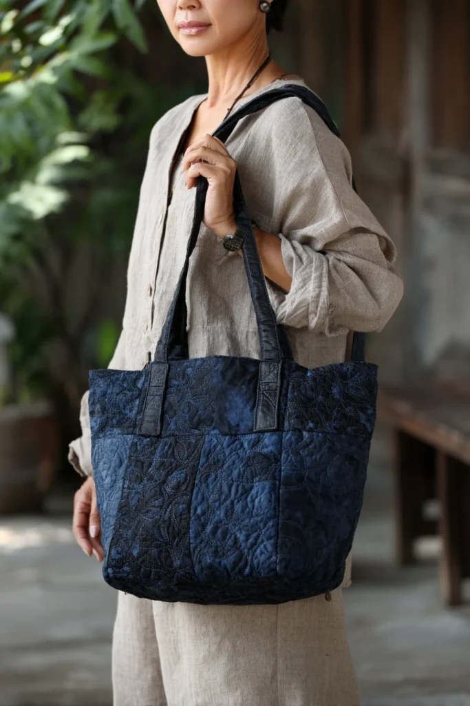 Sophisticated Indigo Dyed Quilted Tote Bags for Chic Everyday Errands
