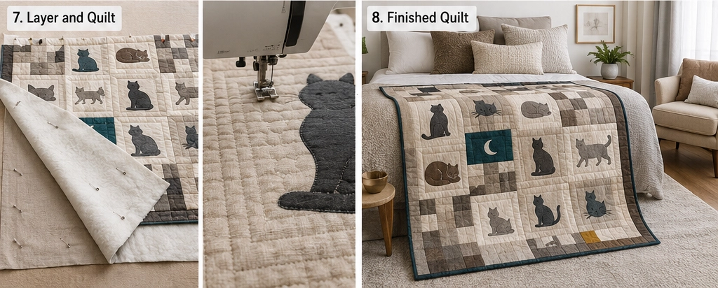 Sophisticated Neutral Tone Cat Quilt Ideas for Calm, Cozy Interiors