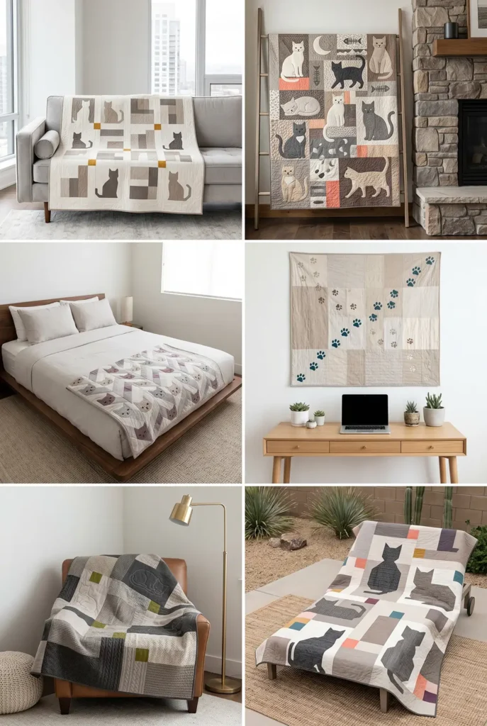 Sophisticated Neutral Tone Cat Quilt Ideas for Calm, Cozy Interiors