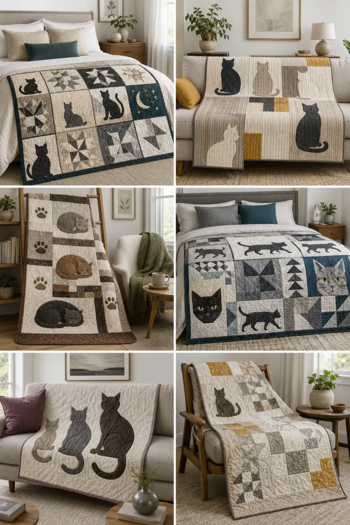 Sophisticated Neutral Tone Cat Quilt Ideas for Calm, Cozy Interiors