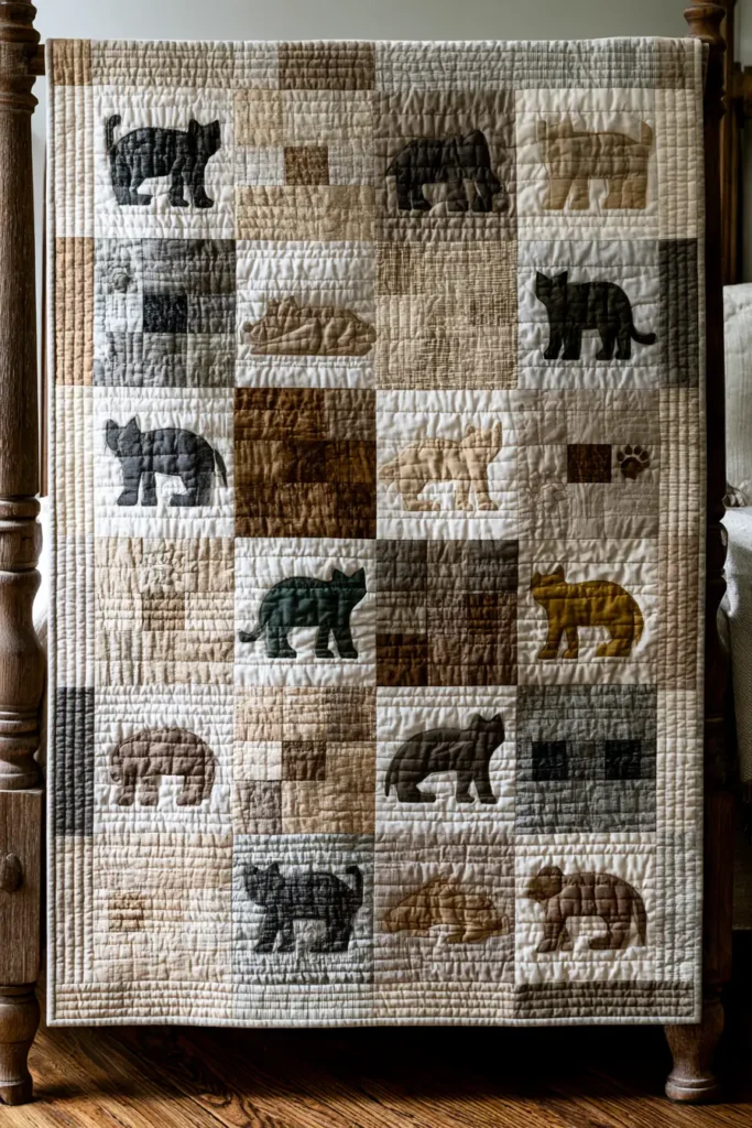 Sophisticated Neutral Tone Cat Quilt Ideas for Calm, Cozy Interiors