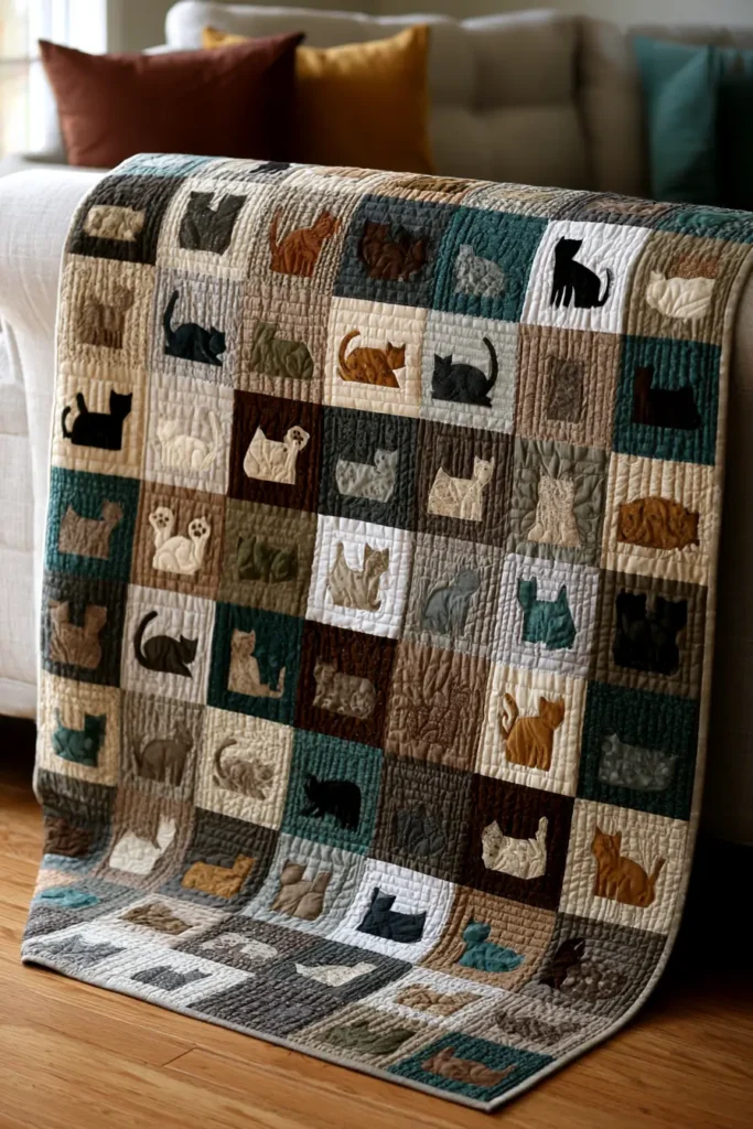 Sophisticated Neutral Tone Cat Quilt Ideas for Calm, Cozy Interiors