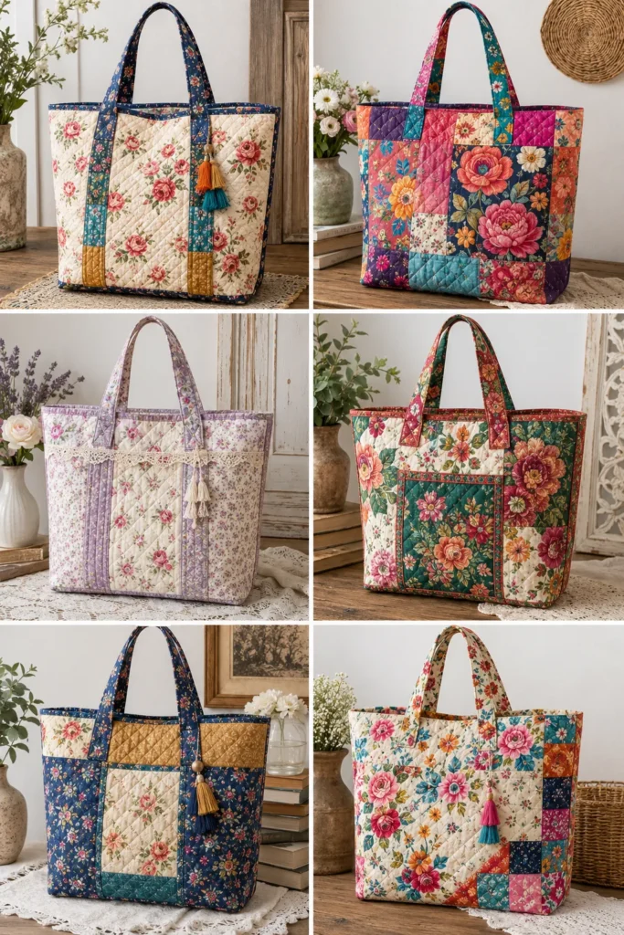 Spacious Floral Boho Quilt Shopper Totes for Effortless Elegance