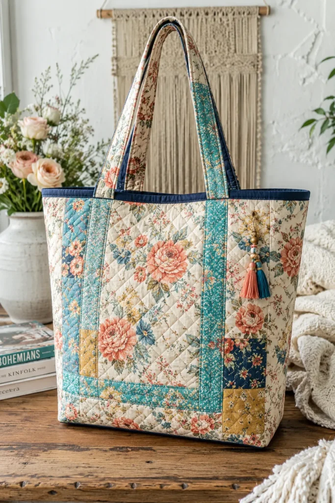 Spacious Floral Boho Quilt Shopper Totes for Effortless Elegance