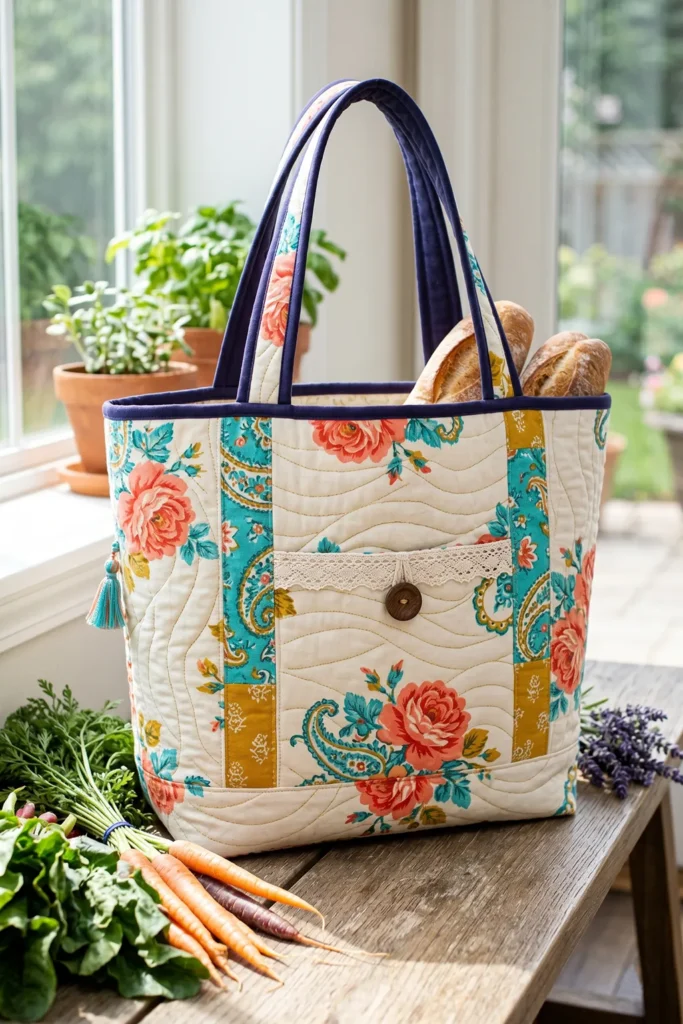 Spacious Floral Boho Quilt Shopper Totes for Effortless Elegance