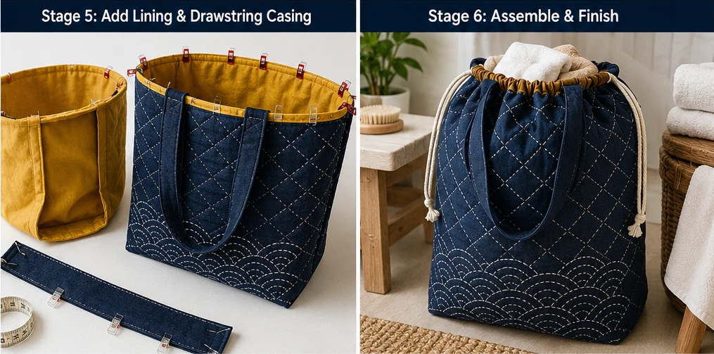 Spacious Japanese Quilted Laundry Bags for Chic Home Organization