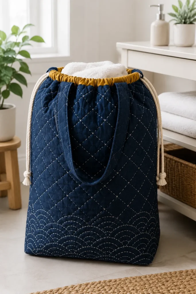Spacious Japanese Quilted Laundry Bags for Chic Home Organization