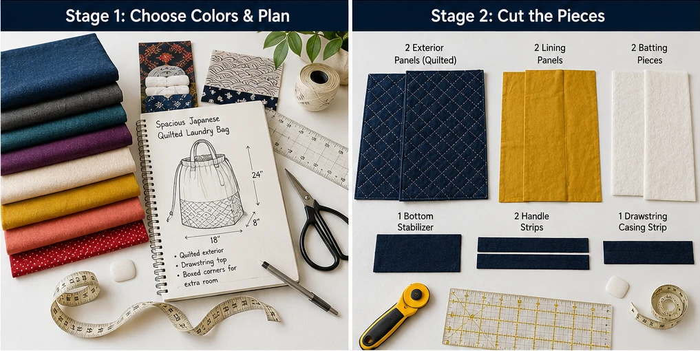 Spacious Japanese Quilted Laundry Bags for Chic Home Organization