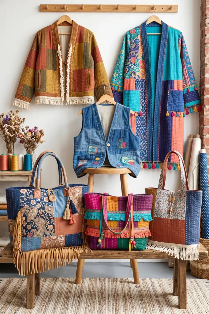 Stylish Fringe Trim Bohemian Quilted Market Totes for Free-Spirited Style