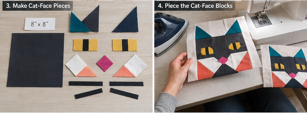 Stylish Geometric Feline Quilt Designs for Artistic Home Accents