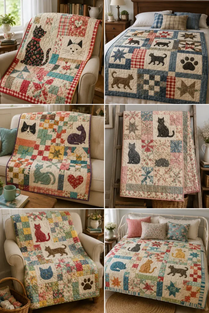 Vintage-Inspired Patchwork Cat Quilt Concepts for Relaxed Everyday Charm