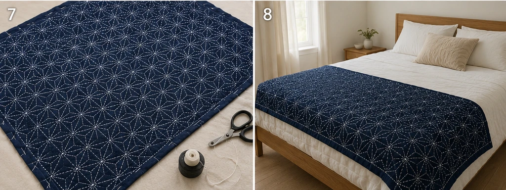 Asanoha Hemp Leaf Sashiko Quilts for Elegant Bedrooms