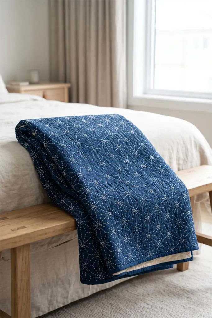 Asanoha Hemp Leaf Sashiko Quilts for Elegant Bedrooms