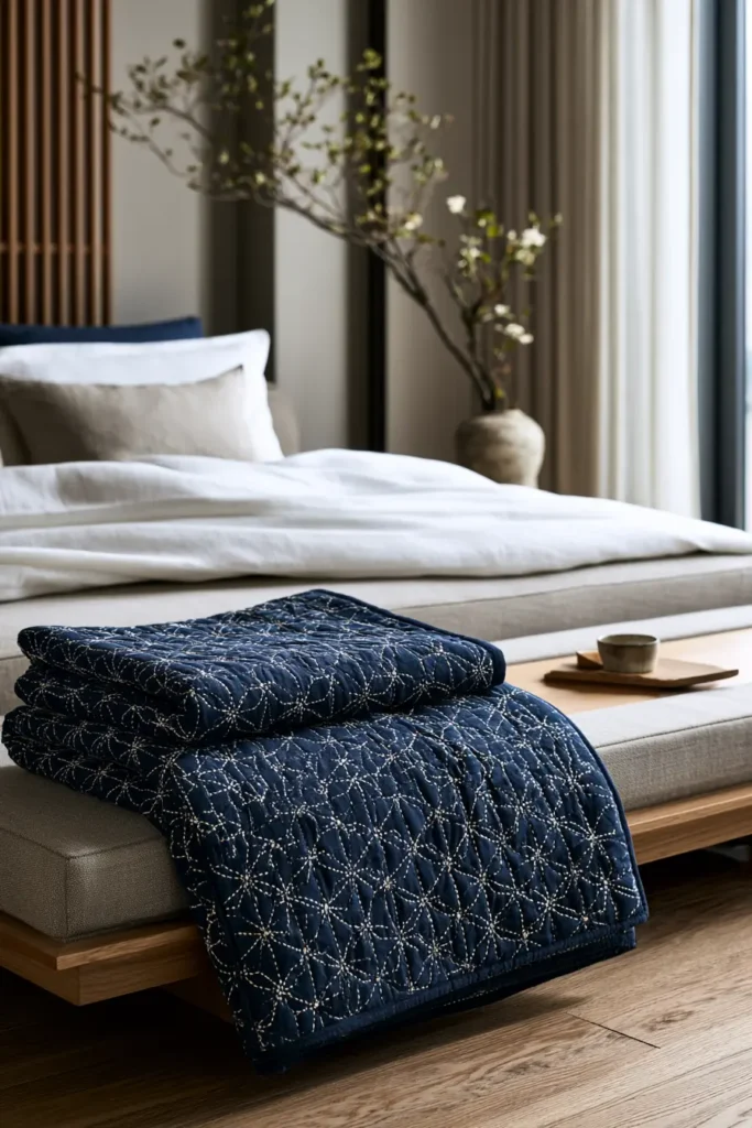 Asanoha Hemp Leaf Sashiko Quilts for Elegant Bedrooms