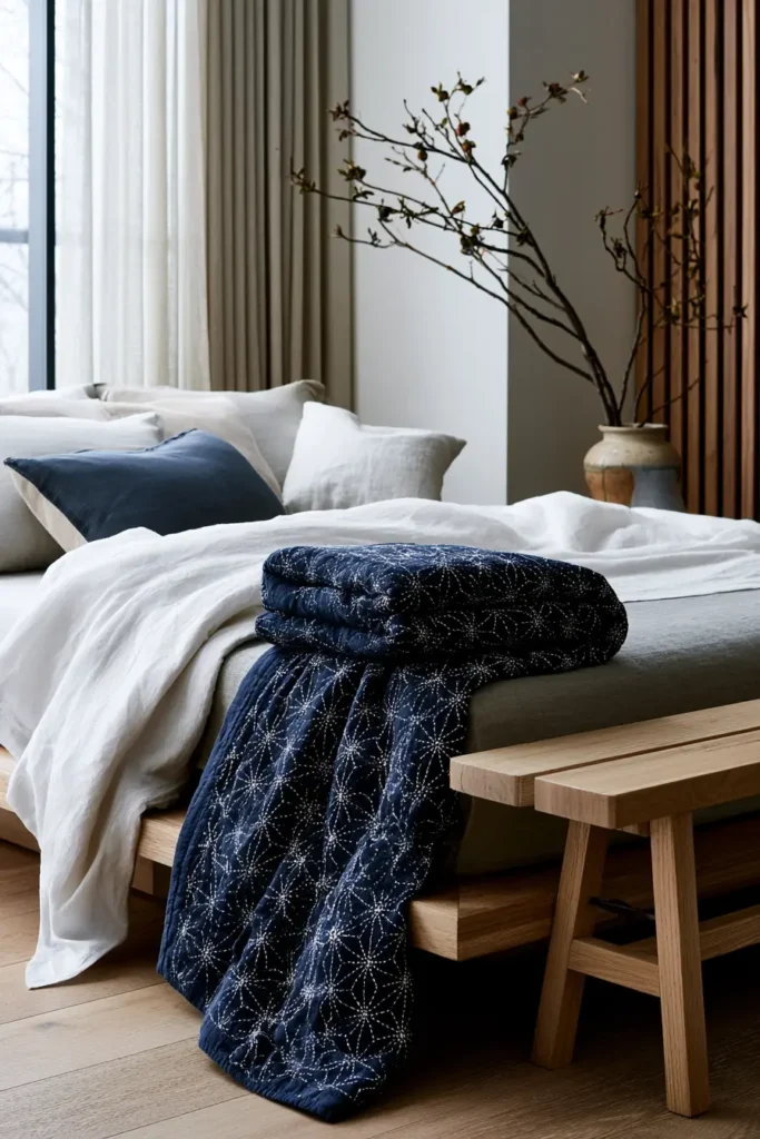 Asanoha Hemp Leaf Sashiko Quilts for Elegant Bedrooms