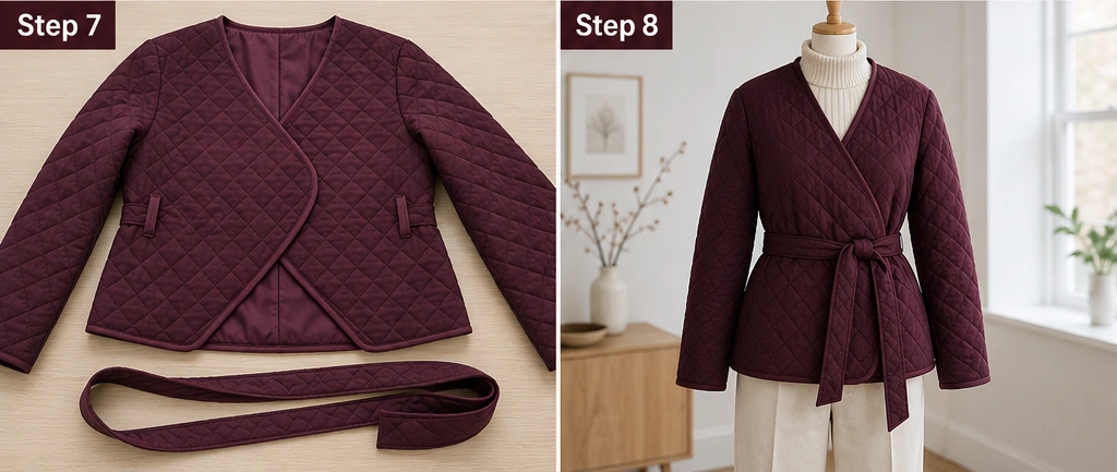 Belted Wrap Quilted Jacket for Polished, Tailored Elegance