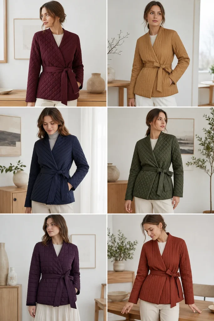 Belted Wrap Quilted Jacket for Polished, Tailored Elegance
