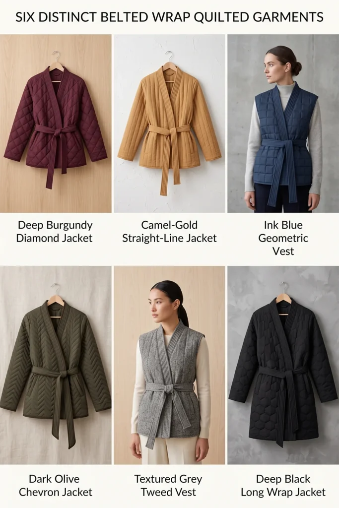 Belted Wrap Quilted Jacket for Polished, Tailored Elegance