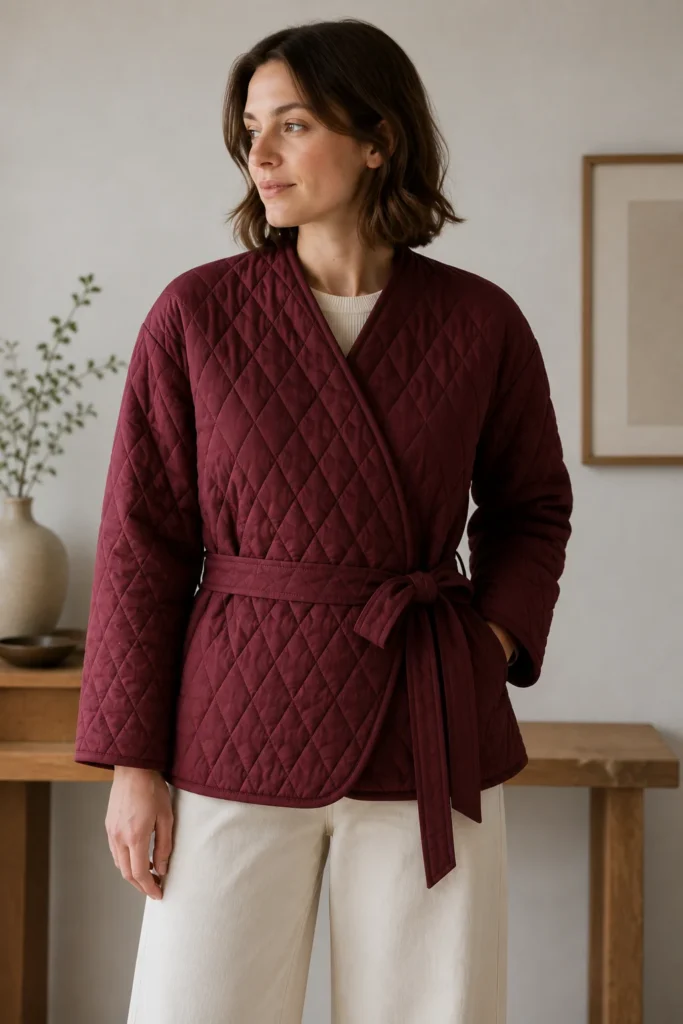 Belted Wrap Quilted Jacket for Polished, Tailored Elegance