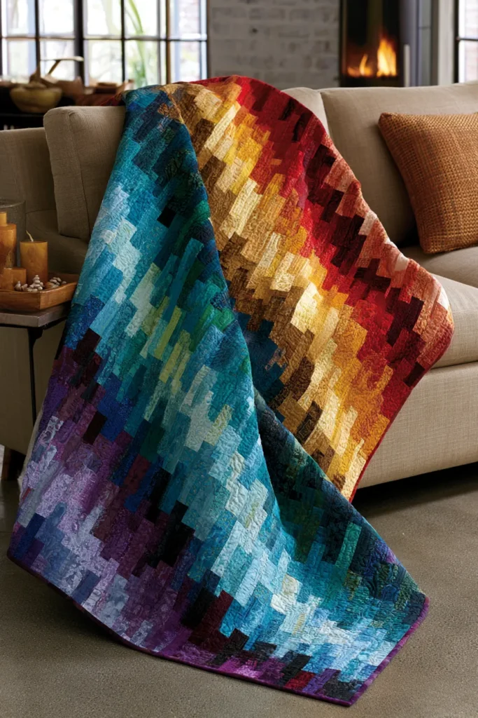 Bold Color Wave and Ombre Bargello Patterns for Elegant Living Rooms