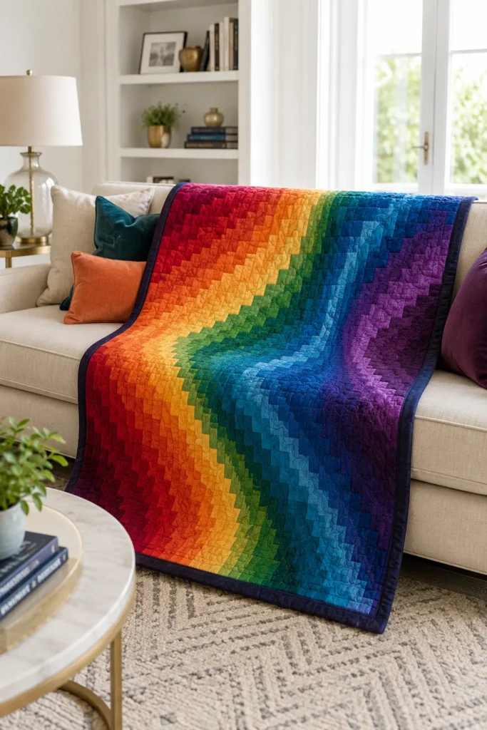 Bold Color Wave and Ombre Bargello Patterns for Elegant Living Rooms