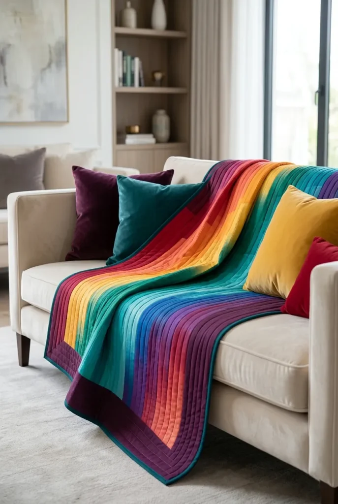 Bold Color Wave and Ombre Bargello Patterns for Elegant Living Rooms