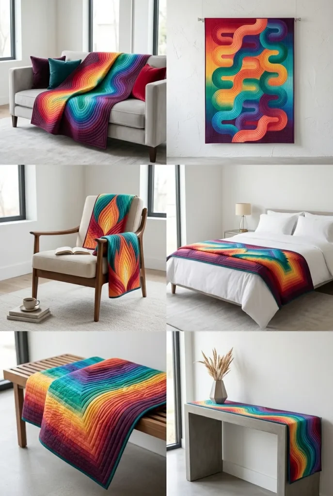 Bold Color Wave and Ombre Bargello Patterns for Elegant Living Rooms
