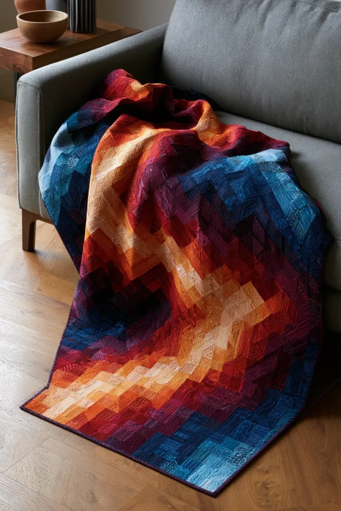Bold Color Wave and Ombre Bargello Patterns for Elegant Living Rooms