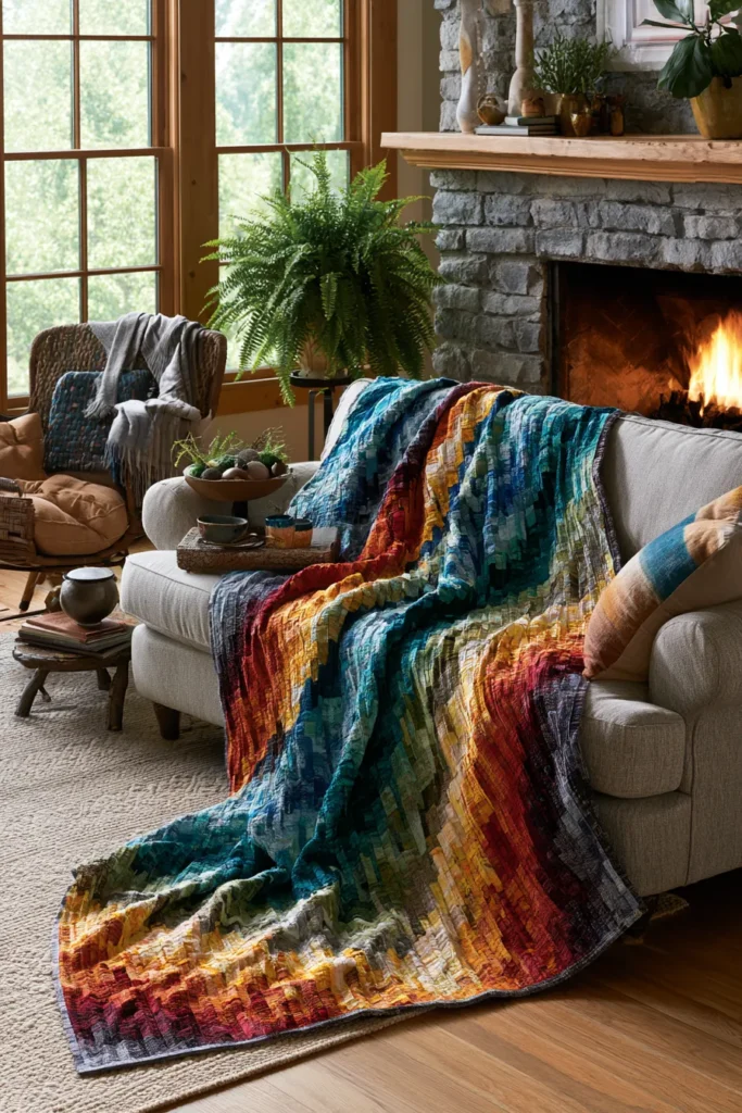 Bold Color Wave and Ombre Bargello Patterns for Elegant Living Rooms