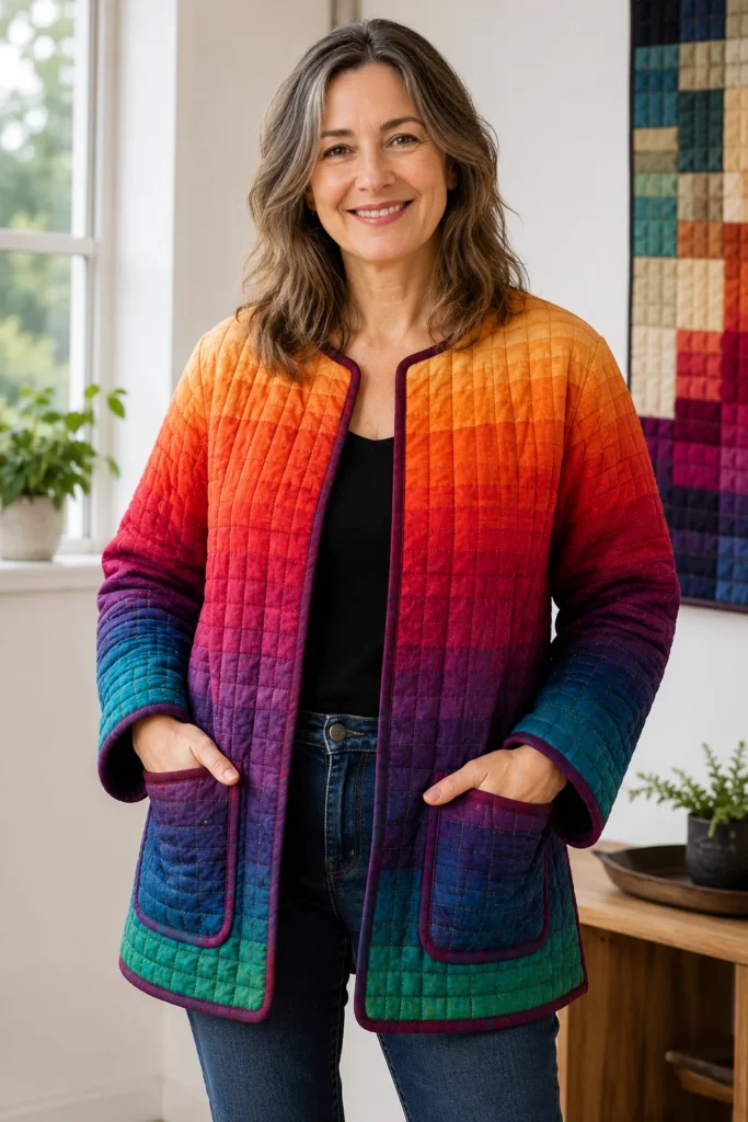 Bold Ombre Jelly Roll Quilt Jackets for Stylish Statement Outerwear