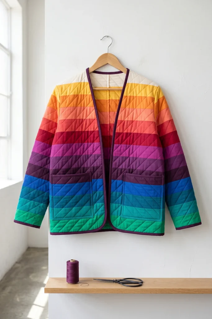 Bold Ombre Jelly Roll Quilt Jackets for Stylish Statement Outerwear