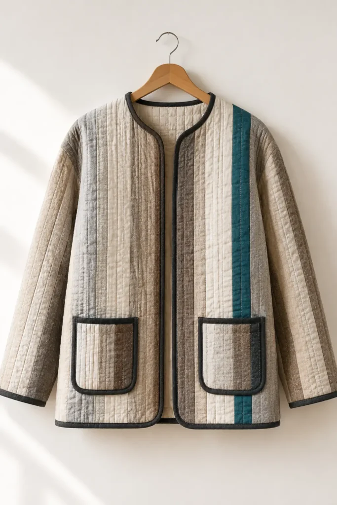Chic Neutral Tone Jelly Roll Quilted Jackets for Minimalist Everyday Elegance