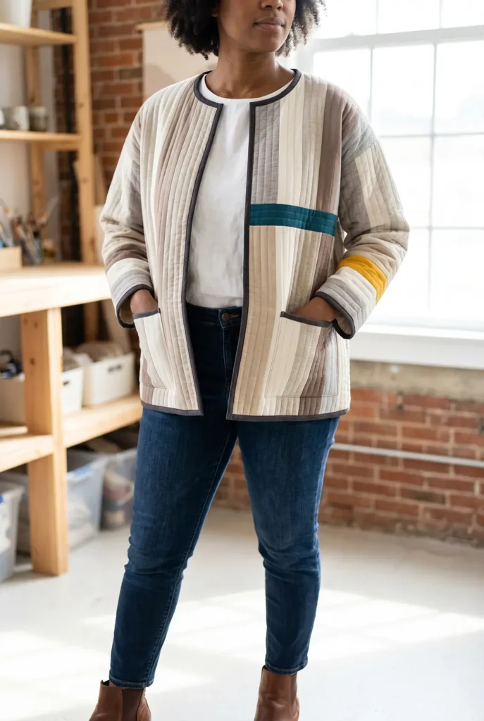 Chic Neutral Tone Jelly Roll Quilted Jackets for Minimalist Everyday Elegance