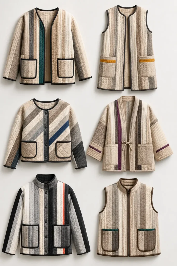 Chic Neutral Tone Jelly Roll Quilted Jackets for Minimalist Everyday Elegance
