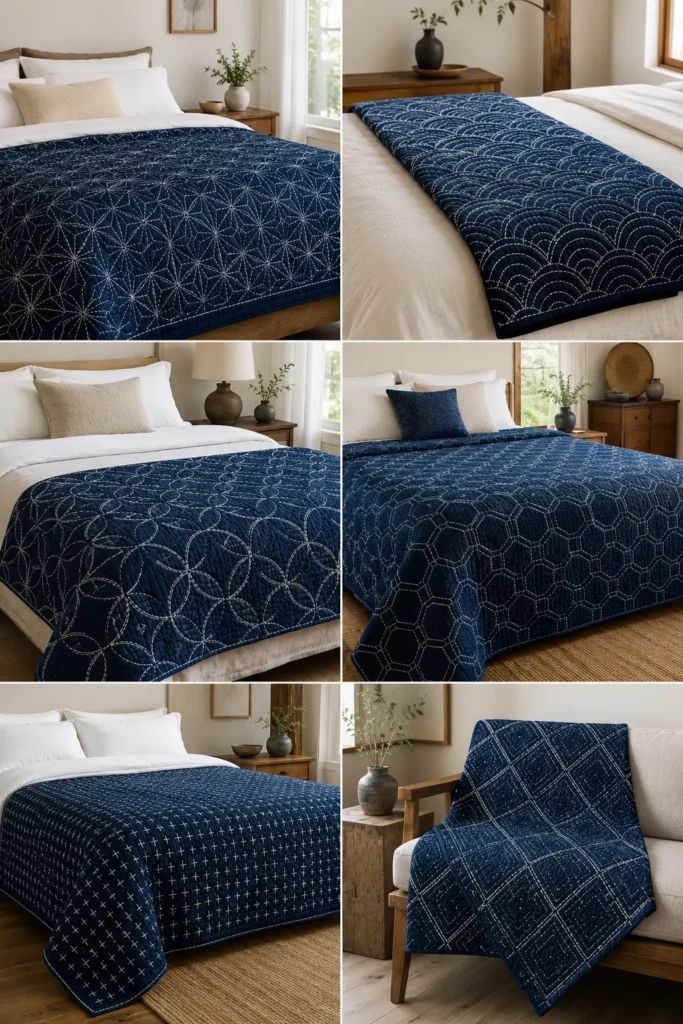 Classic Indigo and White Sashiko Quilts for Elegant Spaces