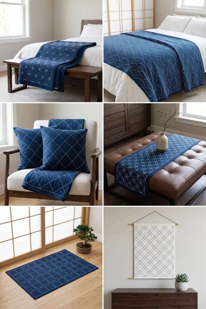 Classic Indigo and White Sashiko Quilts for Elegant Spaces