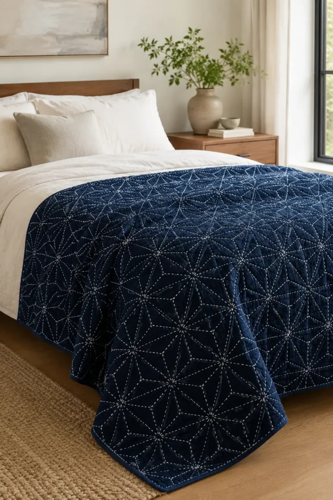 Classic Indigo and White Sashiko Quilts for Elegant Spaces