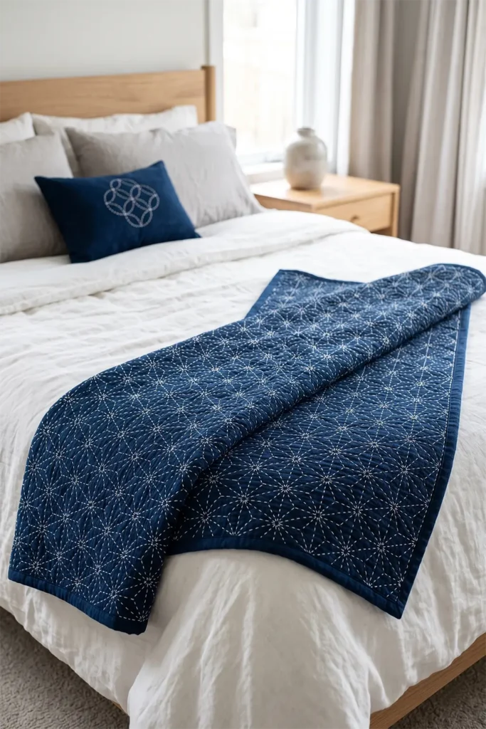 Classic Indigo and White Sashiko Quilts for Elegant Spaces