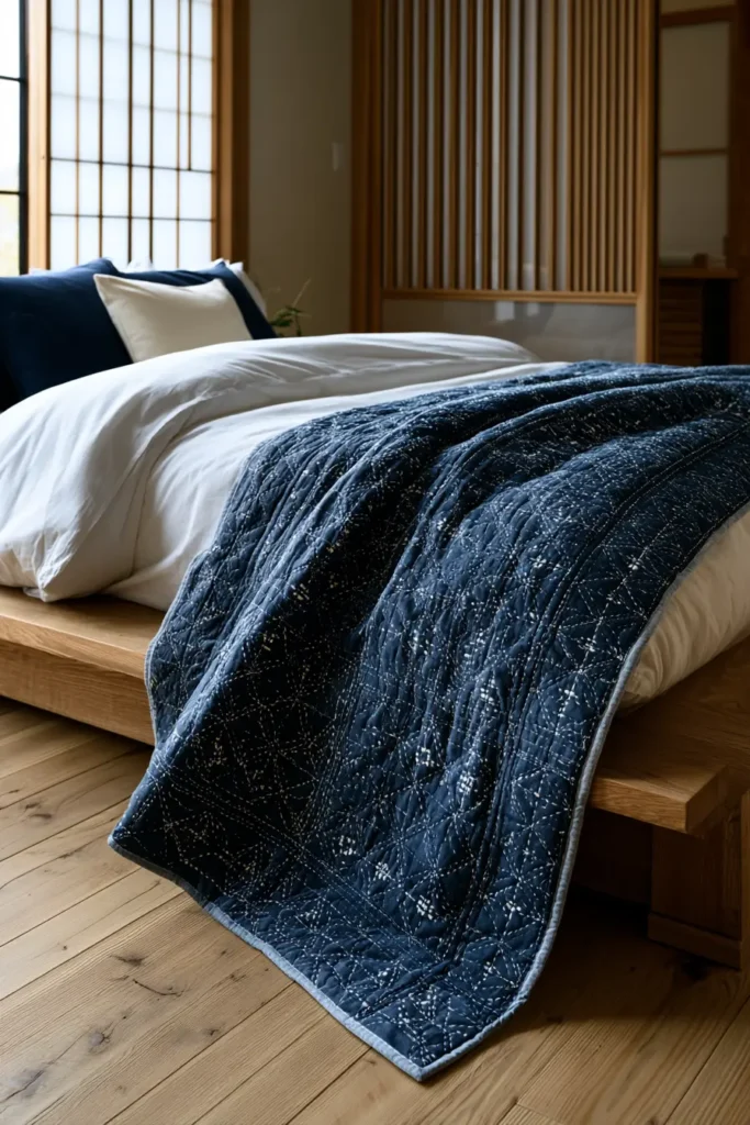 Classic Indigo and White Sashiko Quilts for Elegant Spaces