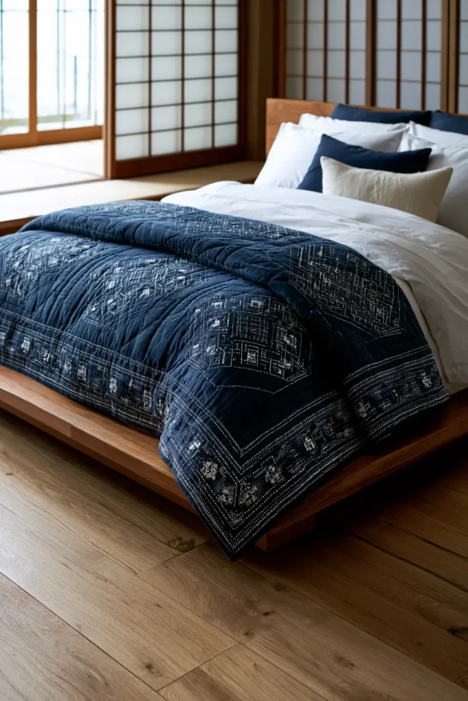 Classic Indigo and White Sashiko Quilts for Elegant Spaces