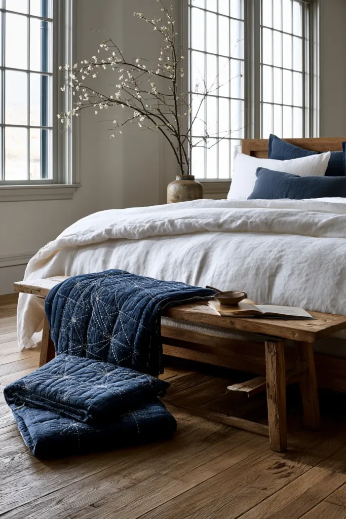 Classic Indigo and White Sashiko Quilts for Elegant Spaces