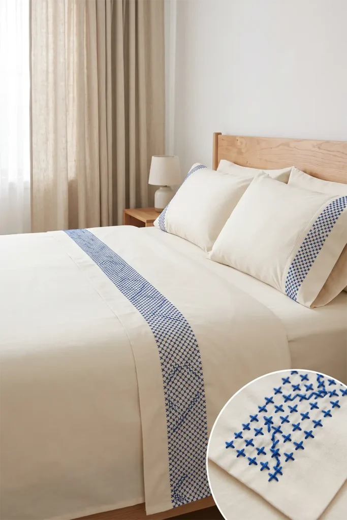 Cozy Hitomezashi (One-Stitch) Sashiko Bed Sheets for Textured Modern Homes