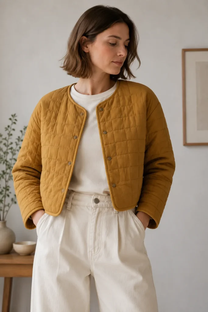 Cropped Boxy Quilted Jacket for a Modern Minimalist Silhouette